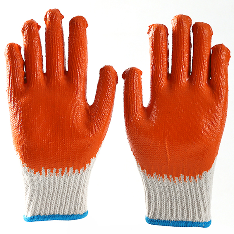 White cotton with orange latex smooth coating gloves