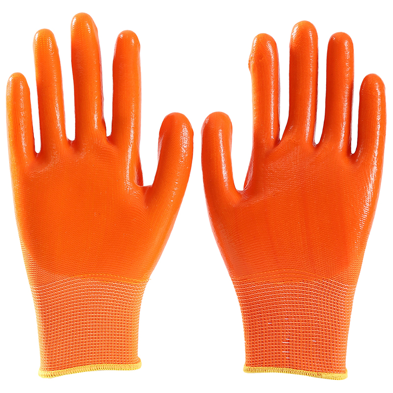 Pvc Smooth Surface Oil Resistant Acid And Alkali Resistant Industrial Working Orange Pvc Coated Glove
