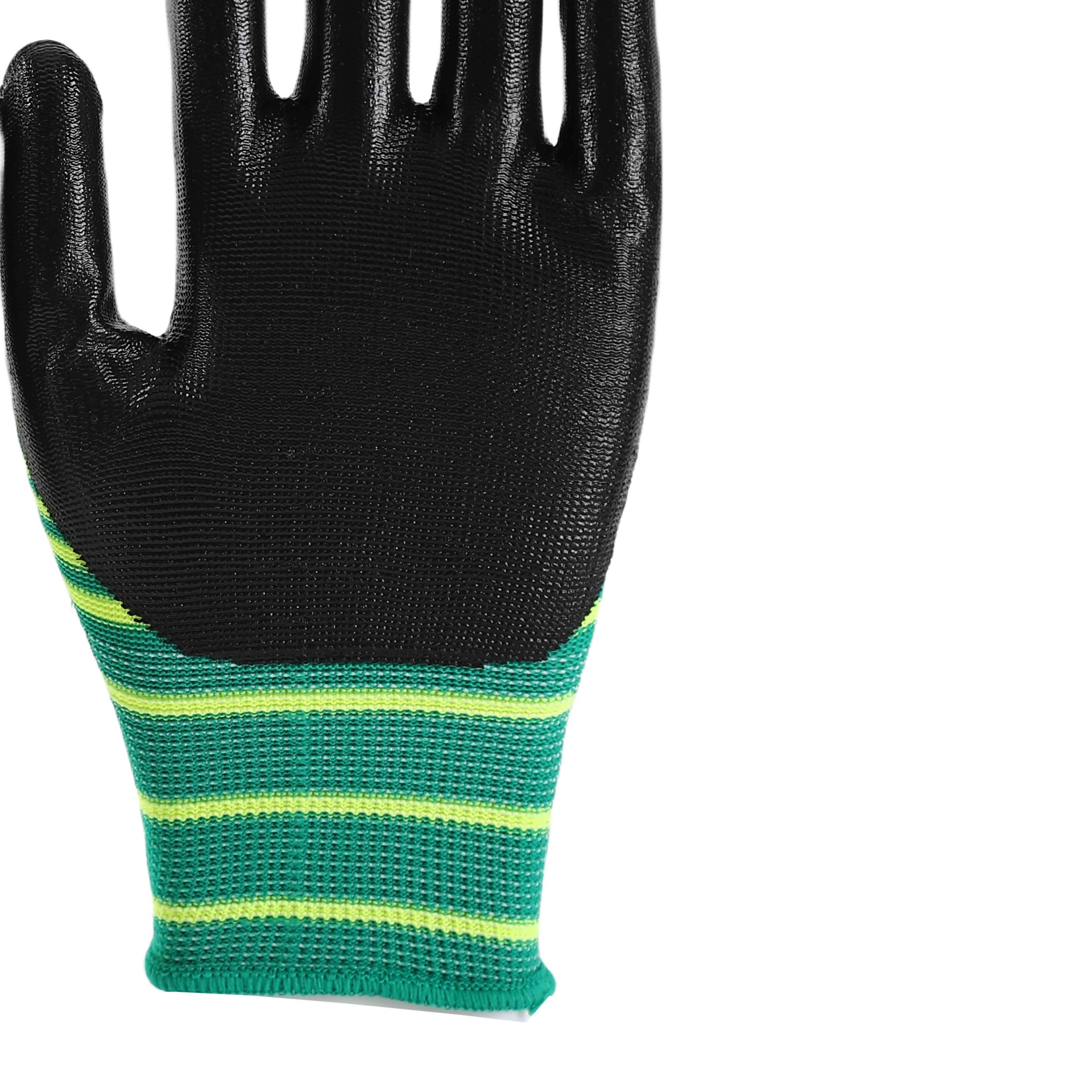 Pattern polyester with black nitrile coating gloves