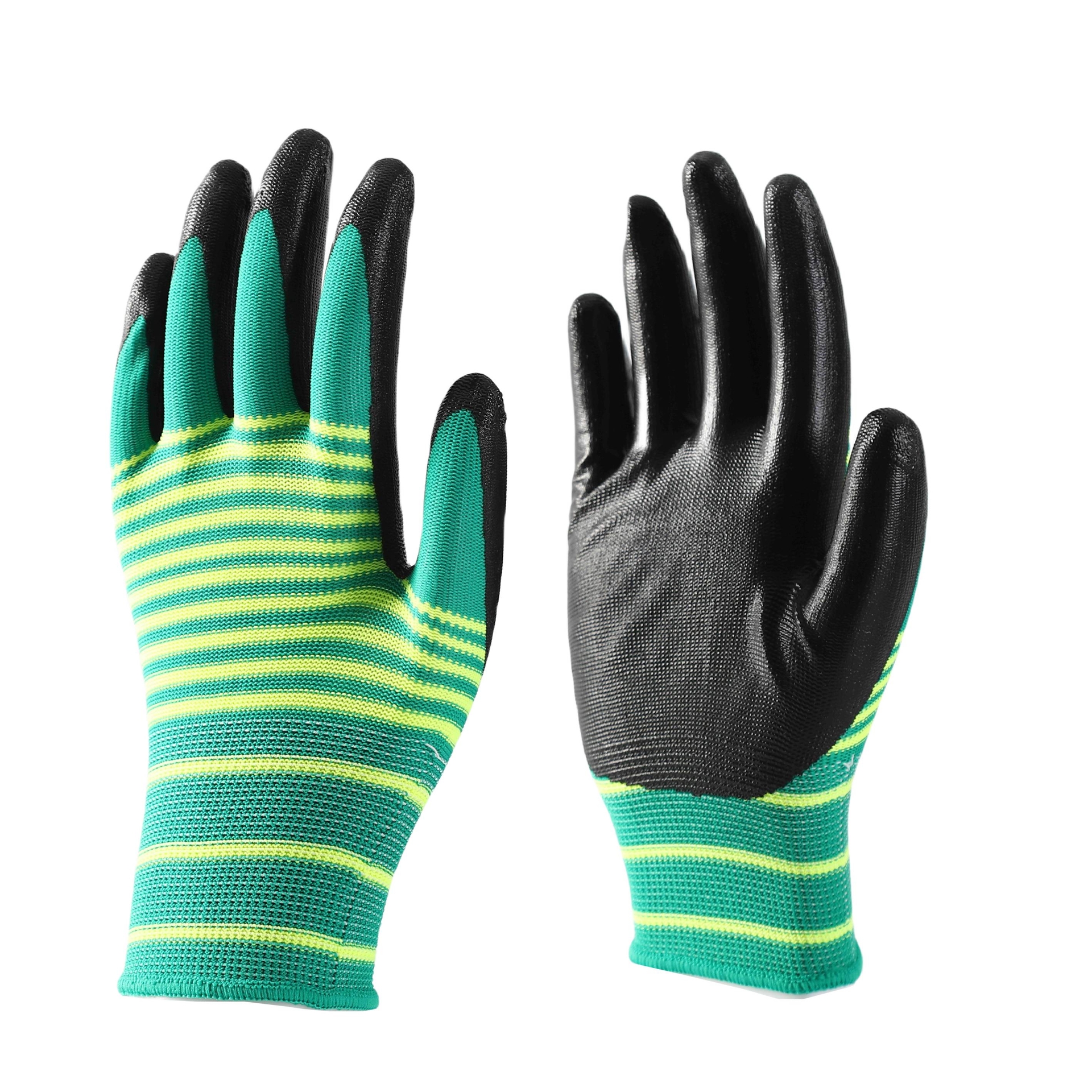 Pattern polyester with black nitrile coating gloves