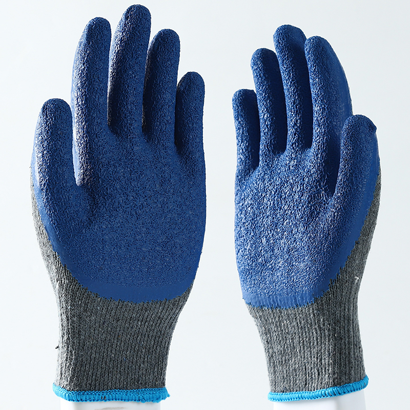 Latex Work Gloves Cotton Shell Crinkle Latex Coated Construction Safety Work Gloves