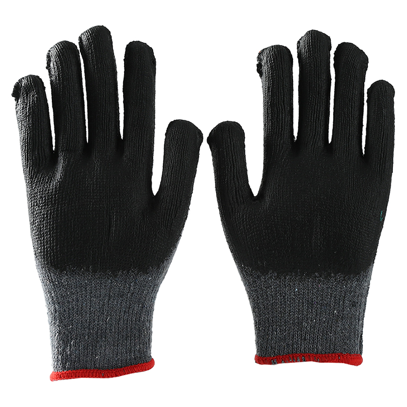 Black Color Cotton Work Gloves Safety Construction Gloves With Smooth Latex Coating