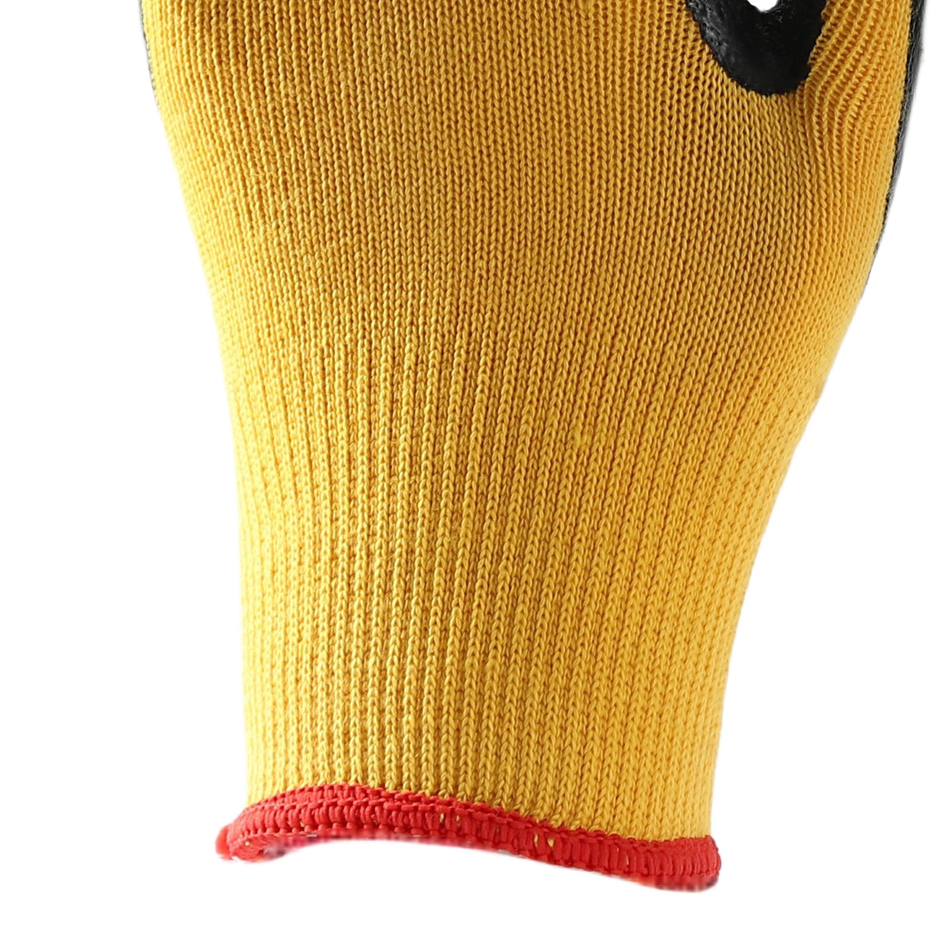 Yellow cotton with black latex crinkle coating gloves