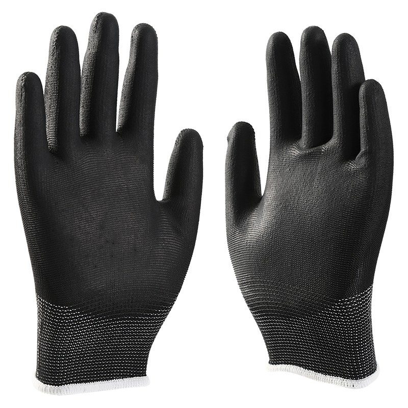 Black Color PU Coated Polyester Safety Gloves