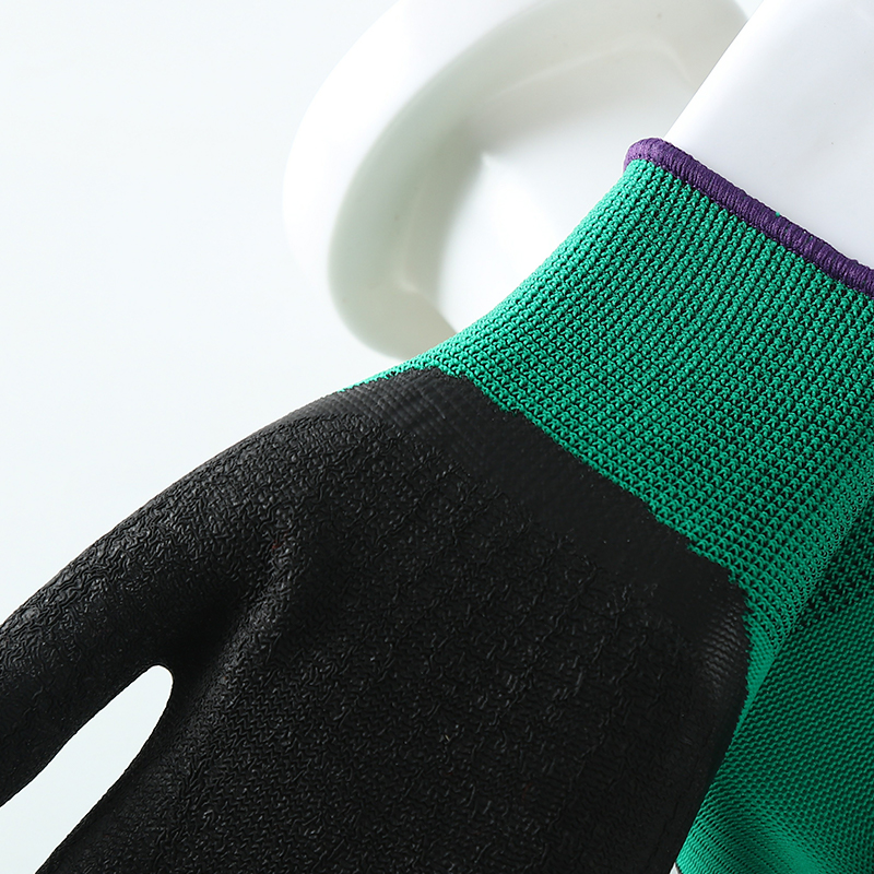 Top Sale Green Black Latex Coated Polyester Gloves for Sale