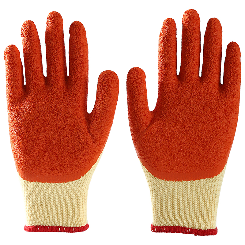 Best Selling Yellow Orange cotton Crinkle latex coated gloves