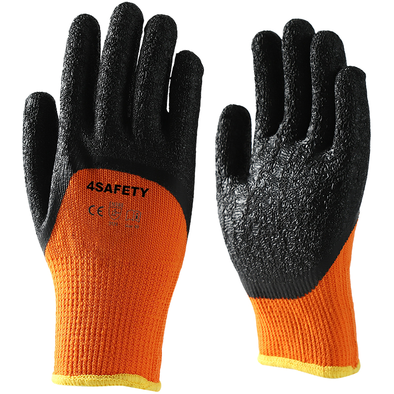 Unisex Men Women Anti Slip Crinkle Latex Coated Thermal Winter Gloves