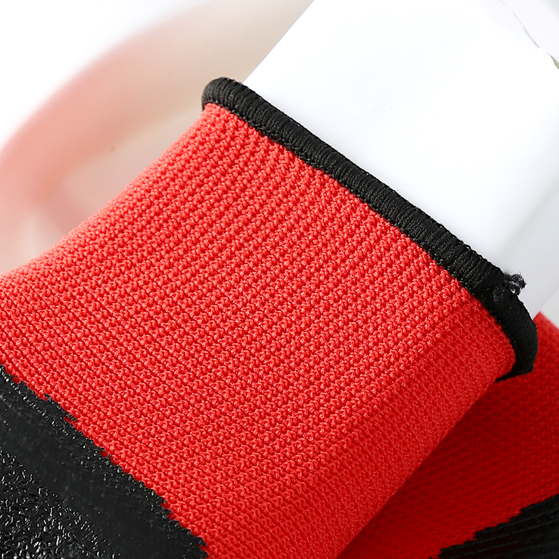 Red polyester with black nitrile coating gloves