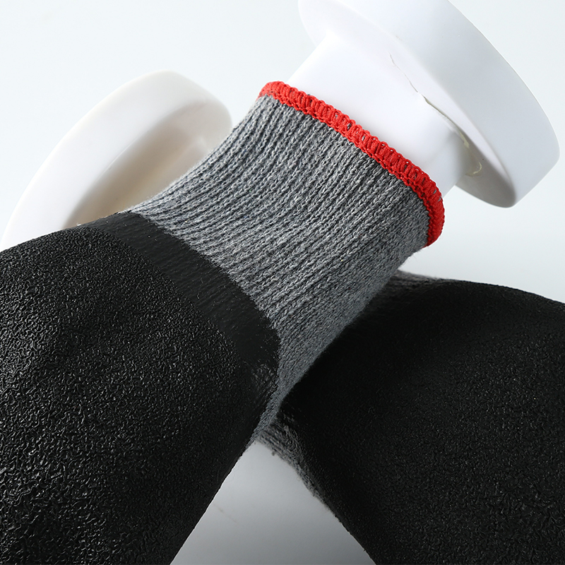 Gray And Black Industrial Safety Work Gloves Latex Crinkle Coated Labor Protective Hand Gloves