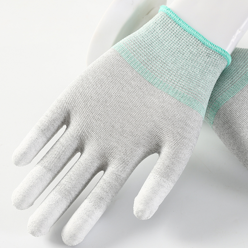 Green Polyester Lining Pu Dipping Safety Working Gloves