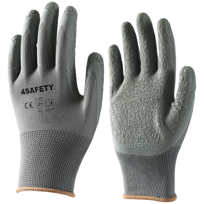 Gray polyester with gray crinkle latex coated gloves