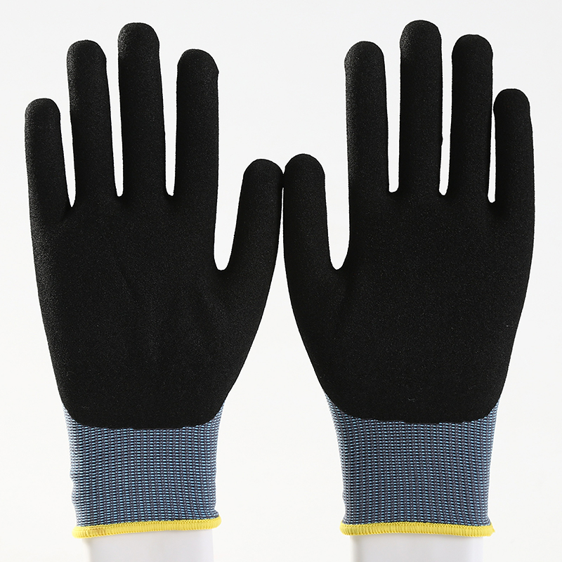China Manufacturer Nylon Spandex Palm Nitrile Sandy Coated Protection Glove