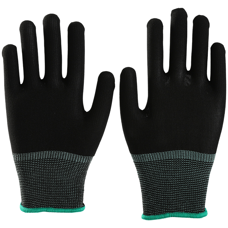 13 Gauge Polyester Knitted Black Work Gloves Anti Slip Flexible Industrial Safety Working Gloves