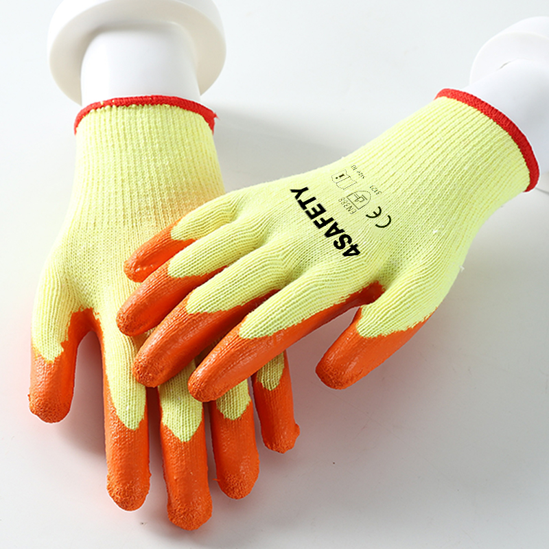 Promotional Great Grip Anti Slip Comfortable Cotton Liner Crinkle Latex Coated Gloves For Construction