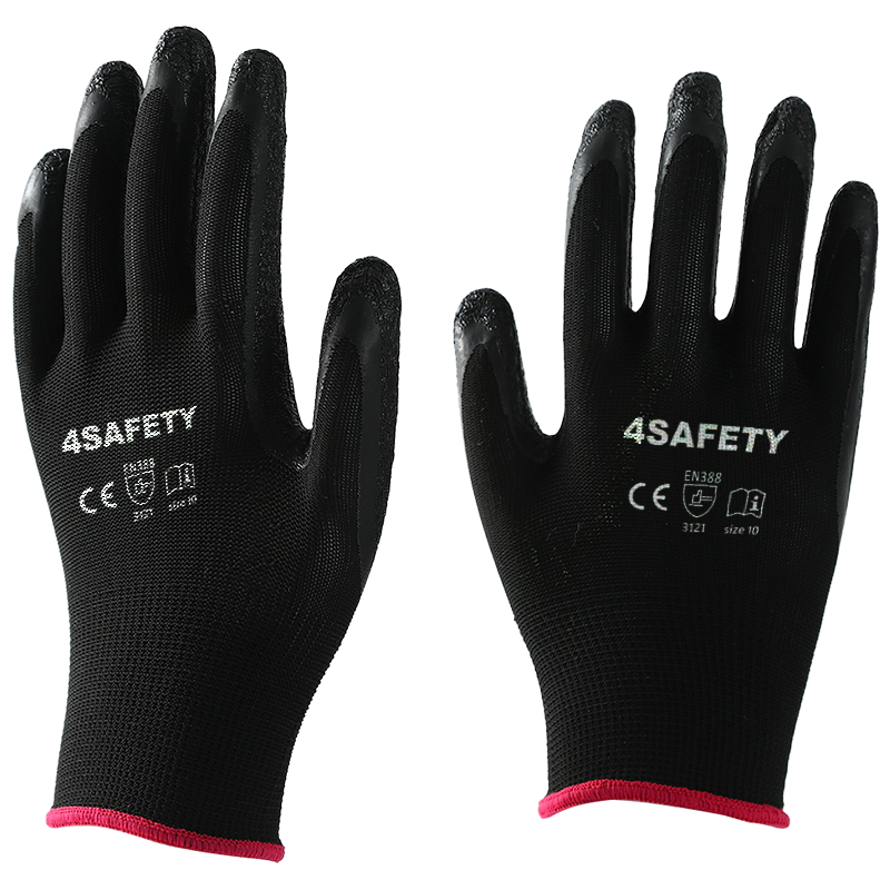 OEM Pure Black Latex Coated Polyester Gloves for Sale