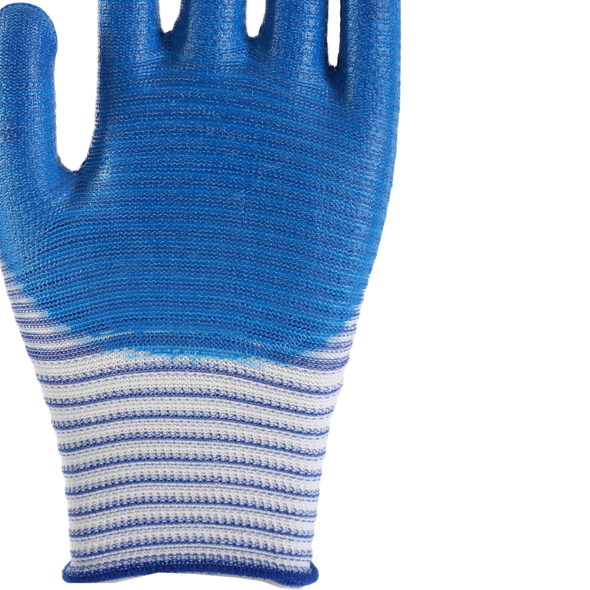 Pattern polyester with blue nitrile coating gloves