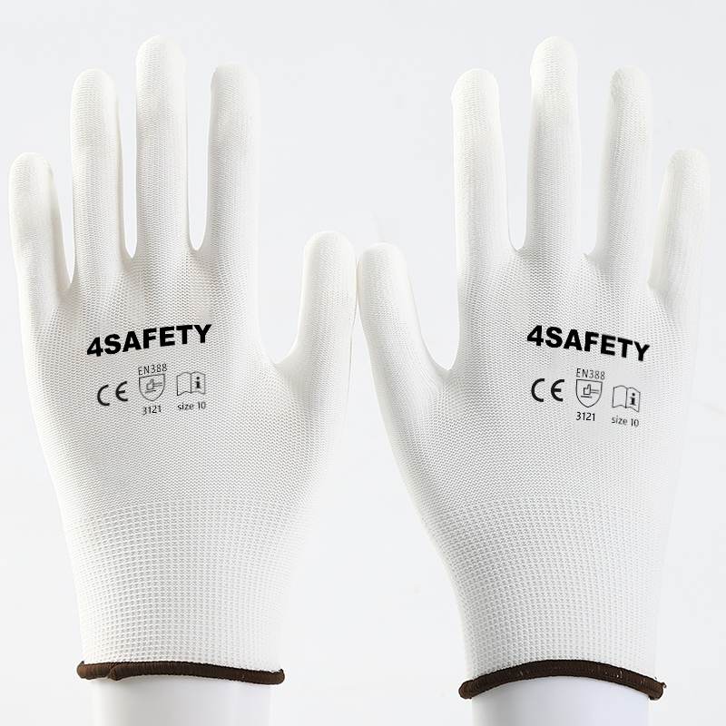 White Polyester with white PU coating gloves