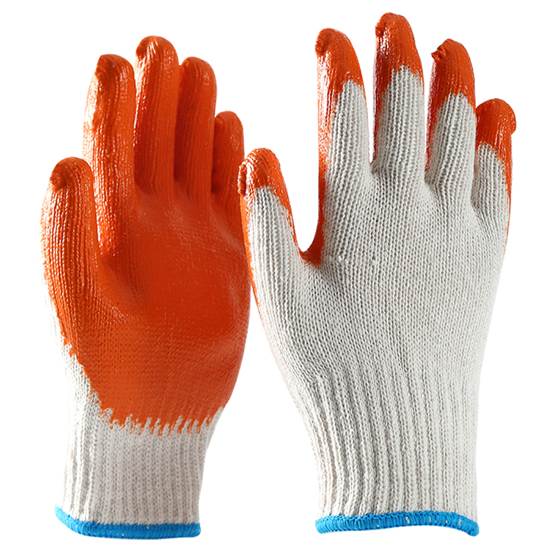 White cotton with orange latex smooth coating gloves
