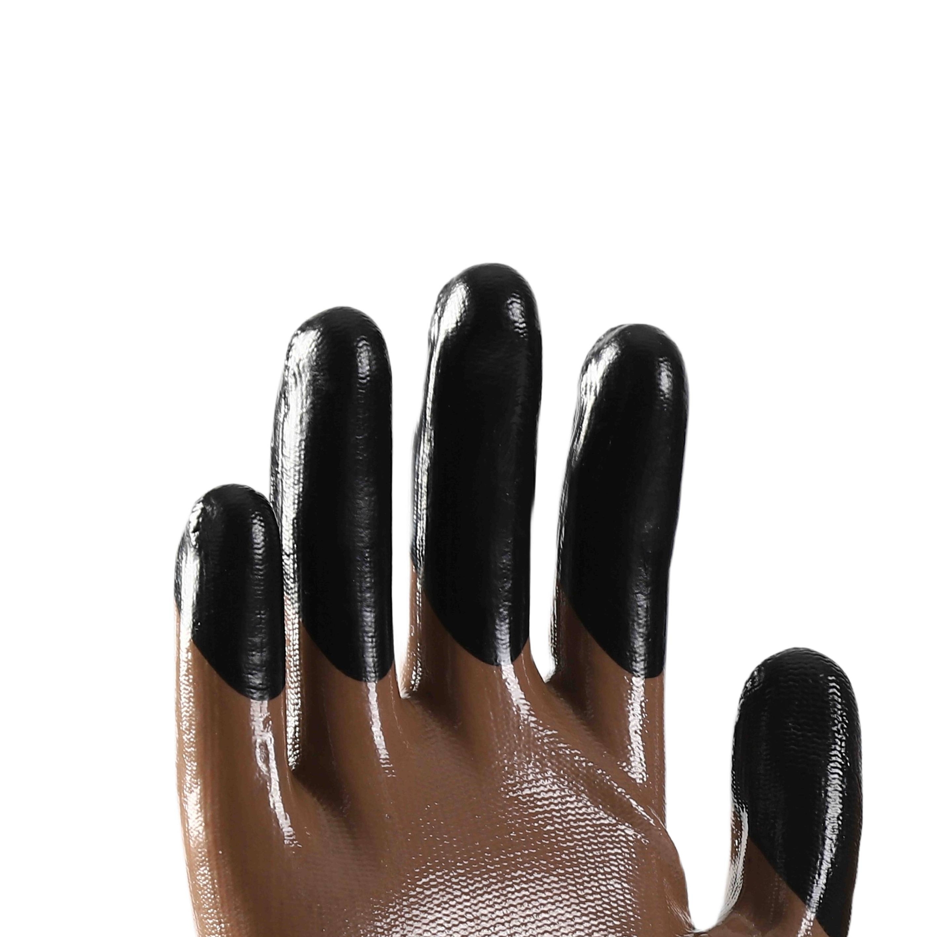 Brown polyester with brown nitrile Half Coated Gloves