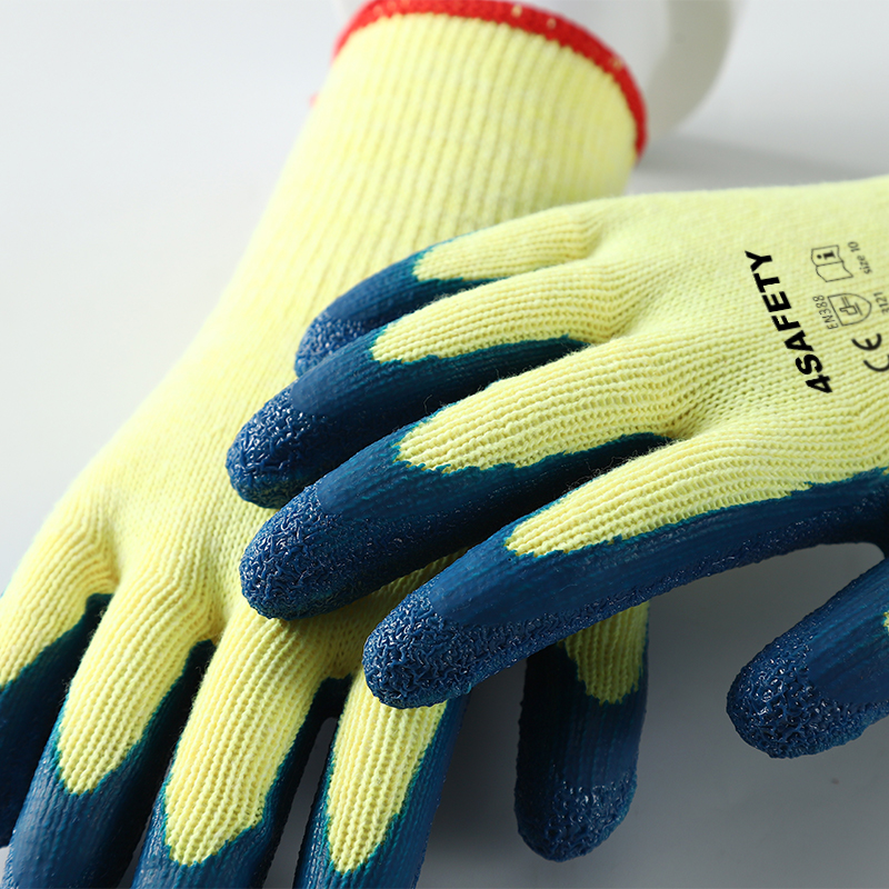 Durable Anti Slip Cotton Knitted Latex Crinkle Coated Safety Work Gloves For Industrial Construction
