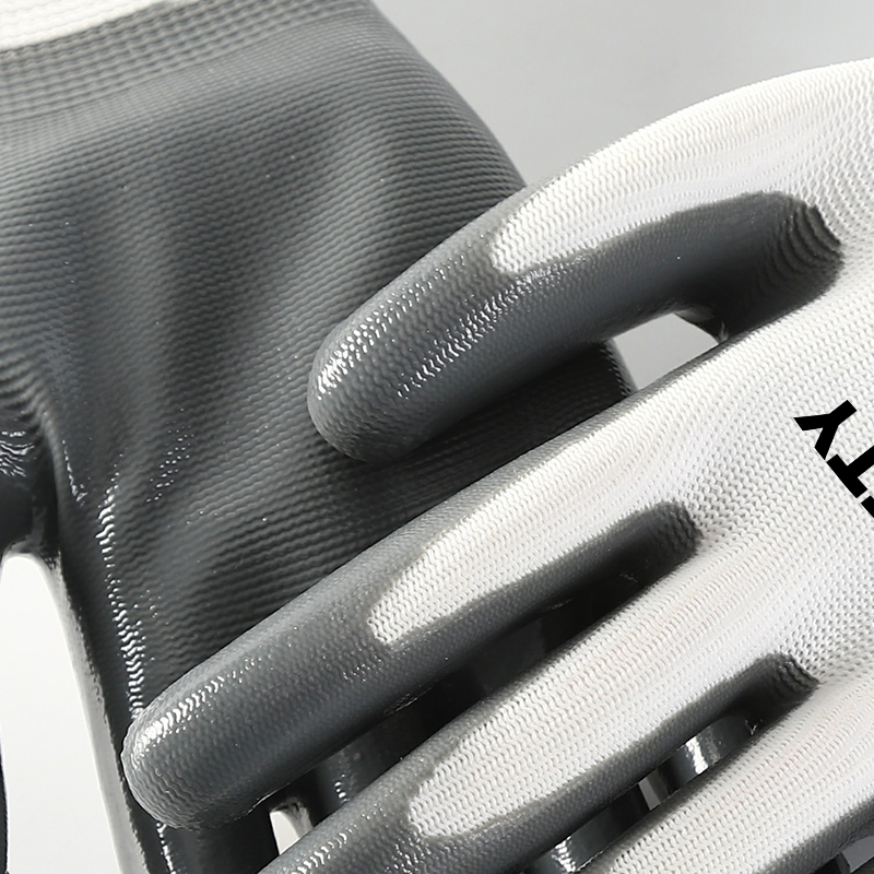 13 Gauge Working Gloves White Polyester Gray Nitrile Coated Safety Work Gloves