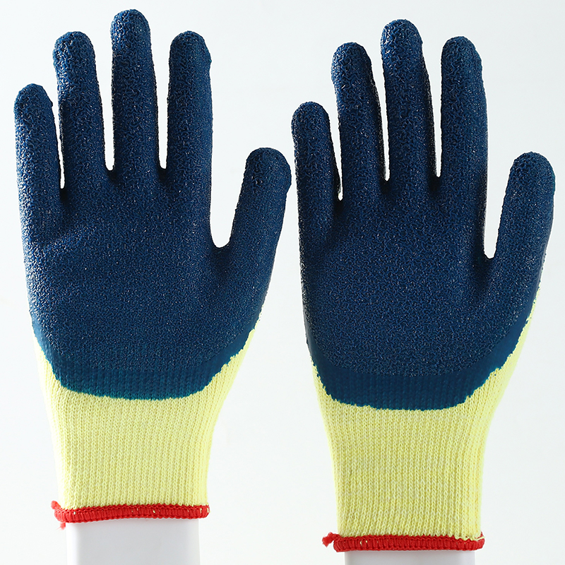 OEM 10 Gauge Cotton Liner Dipped Latex Coated Crinkle Work Safety Gloves For Construction