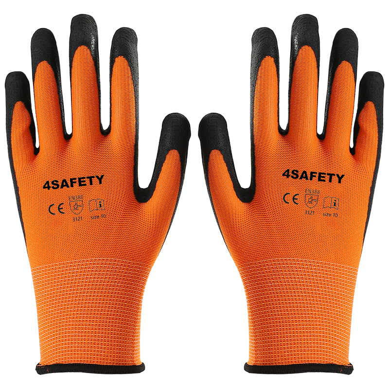 Orange And Black Foam Latex Coated Gloves
