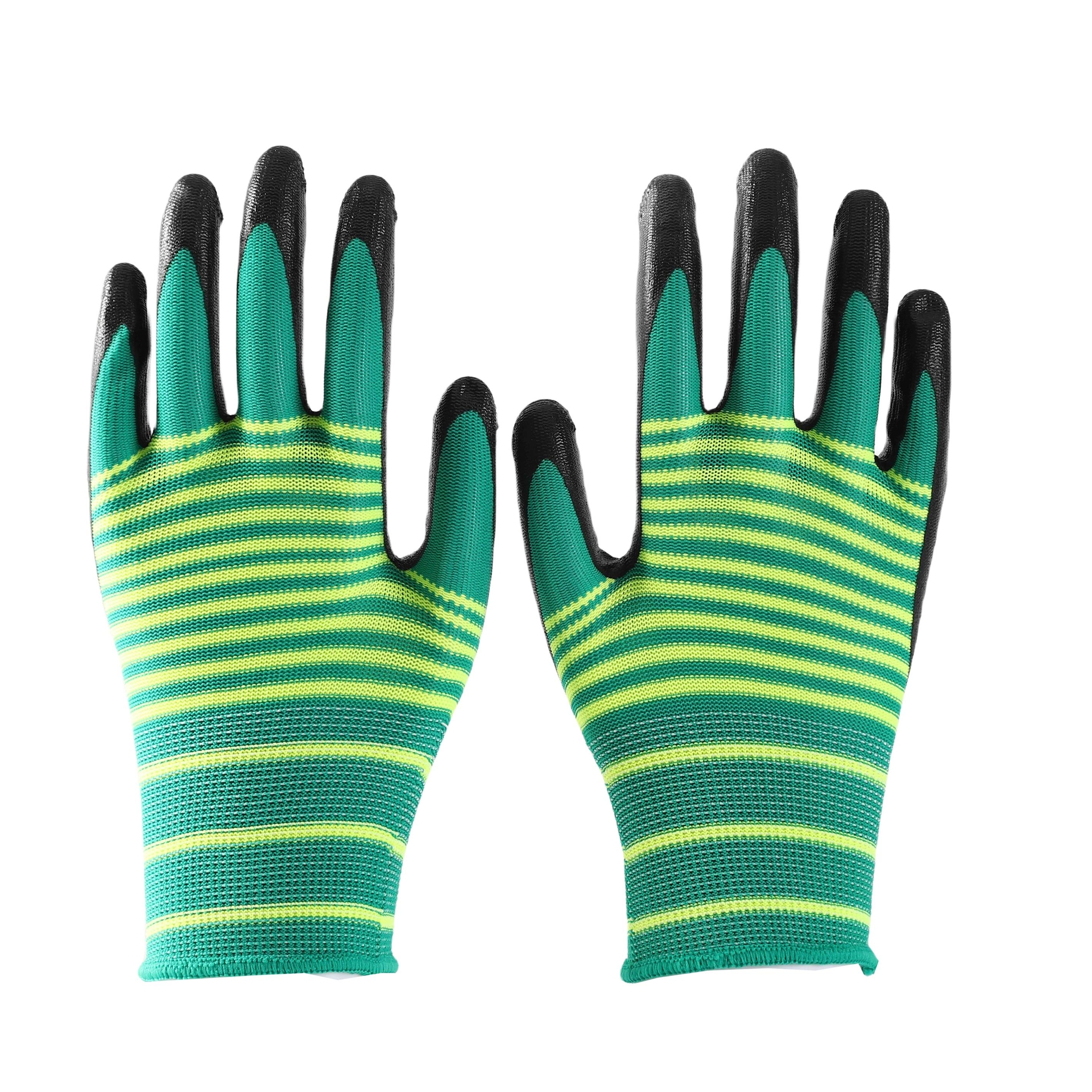 Pattern polyester with black nitrile coating gloves
