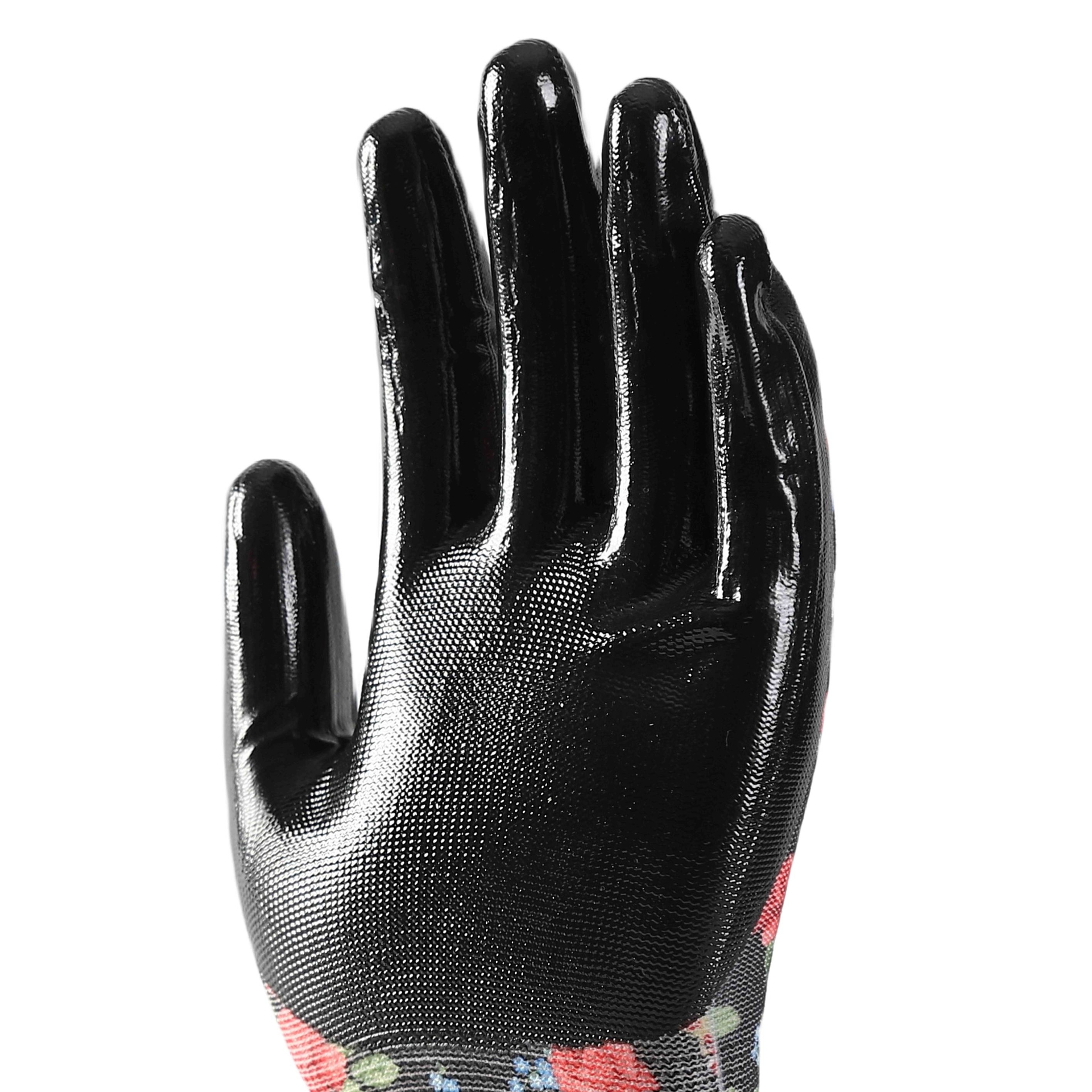 Printing polyester with black nitrile coating gloves