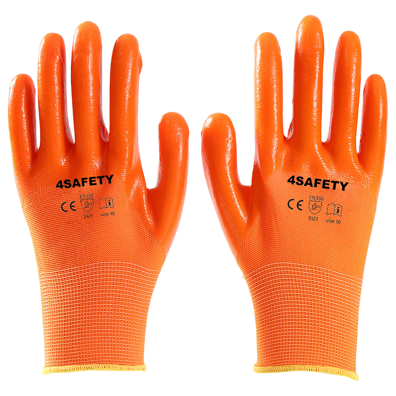 Pvc Smooth Surface Oil Resistant Acid And Alkali Resistant Industrial Working Orange Pvc Coated Glove