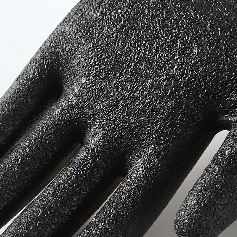 Brown polyester with black crinkle latex coated gloves