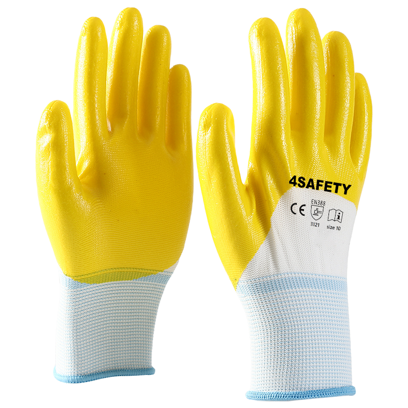 Interlock knit wrist yellow wave crinkle latex fully coating gloves