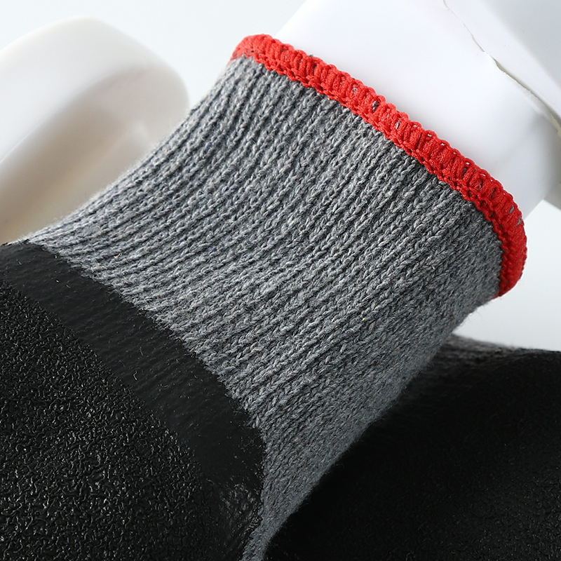 Gray cotton with black latex crinkle coating gloves