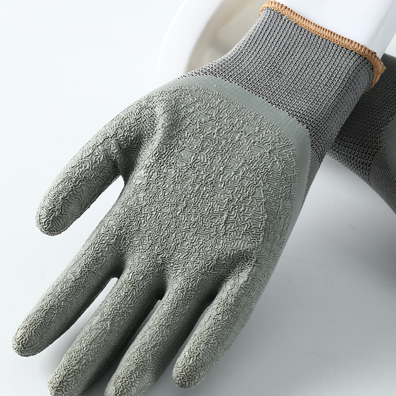 Gray Color Latex Coated Polyester Gloves for Sale