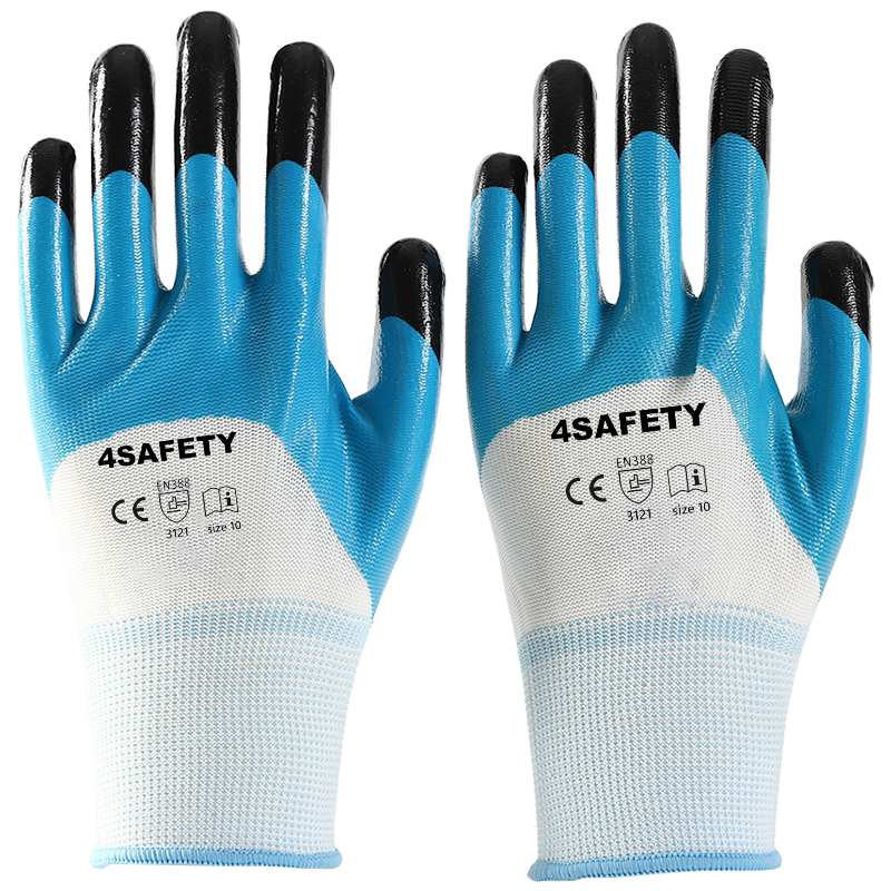 White polyester with orange nitrile Half Coated Gloves