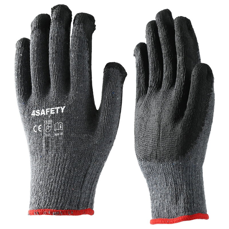 Black Color Cotton Work Gloves Safety Construction Gloves With Smooth Latex Coating