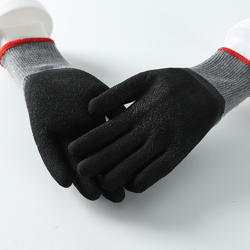 Top Selling 10G Cotton Crinkle Latex Palm Coated Waterproof Safety Work Gloves For Garden Construction