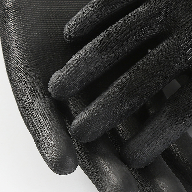 Black Color PU Coated Polyester Safety Gloves
