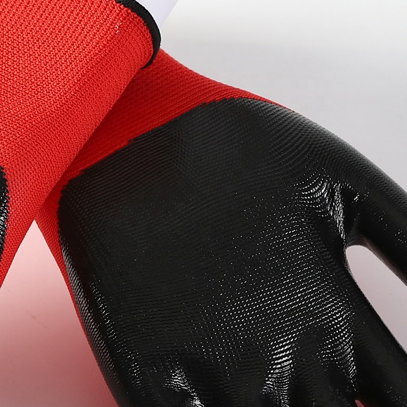 OEM China Manufacturer 13Guage Polyester Nitrile Coated On Palm Protective Work Hand Gloves