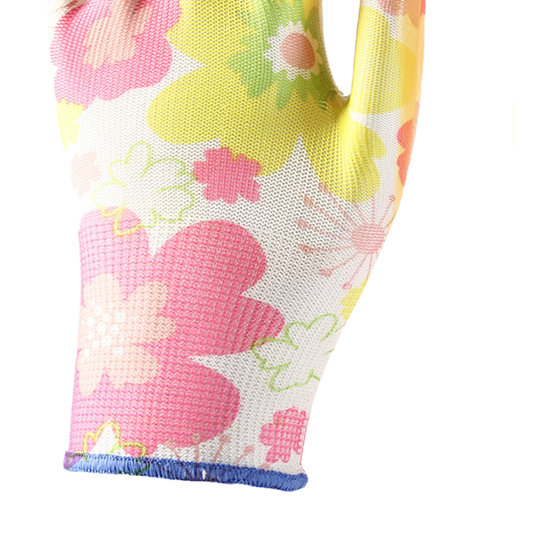Promotional 13G Polyester Flower Design Shell Waterproof Oil Resistant Safety Gloves