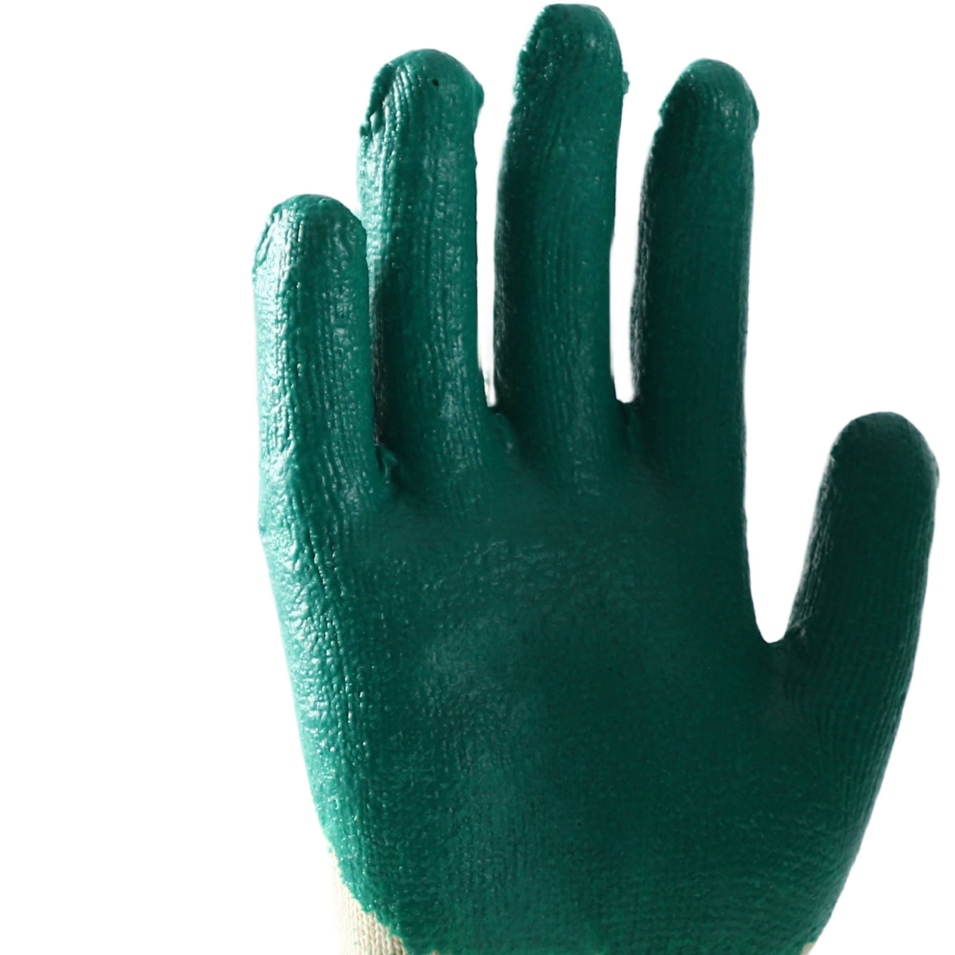 White cotton with green latex smooth coating gloves
