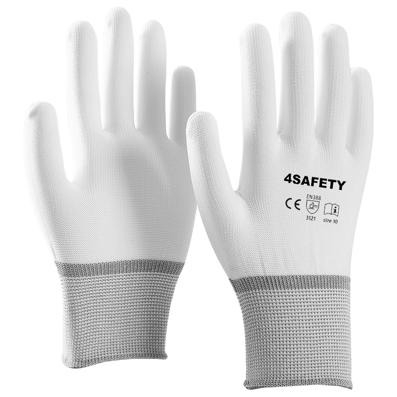 White Polyester 13 Gauge Palm Work Gloves For Construction