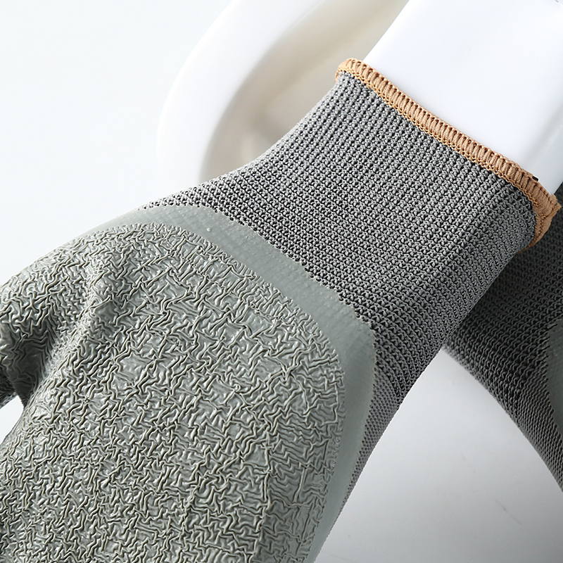 Gray polyester with gray crinkle latex coated gloves