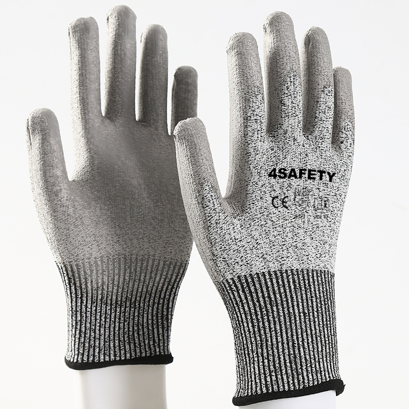 Auti cut gloves with grey pu coated