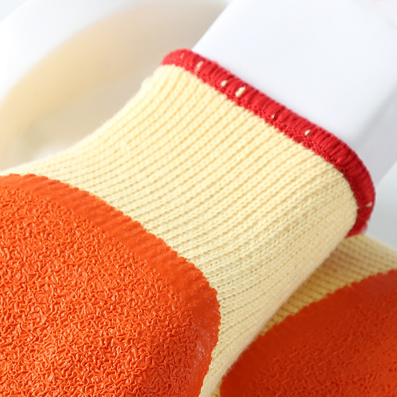 Best Selling Yellow Orange cotton Crinkle latex coated gloves