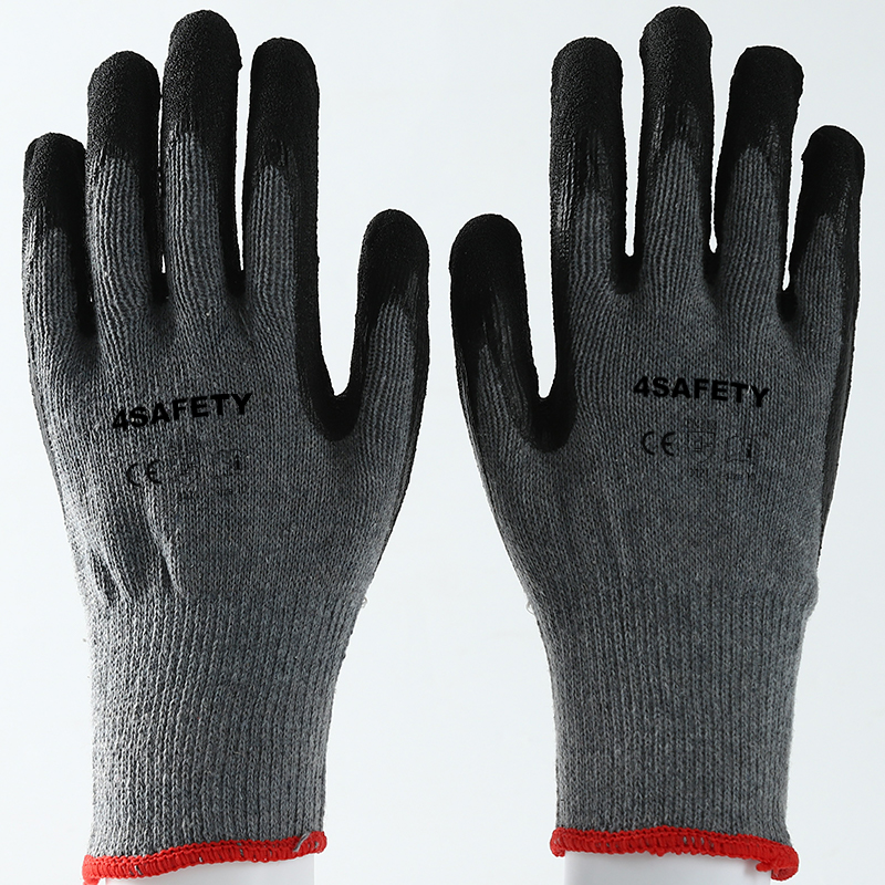 Gray cotton with black latex crinkle coating gloves