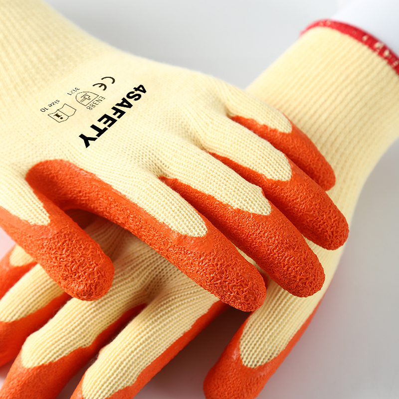 Best Selling Yellow Orange cotton Crinkle latex coated gloves