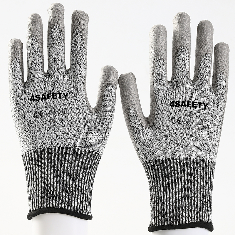 Auti cut gloves with grey pu coated