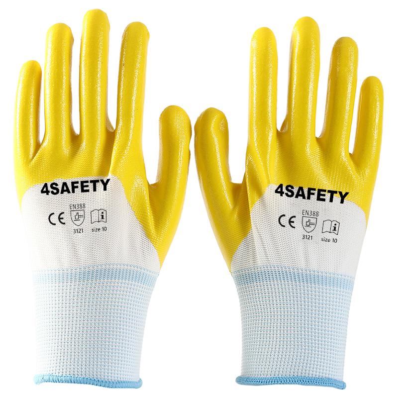 Interlock knit wrist yellow wave crinkle latex fully coating gloves