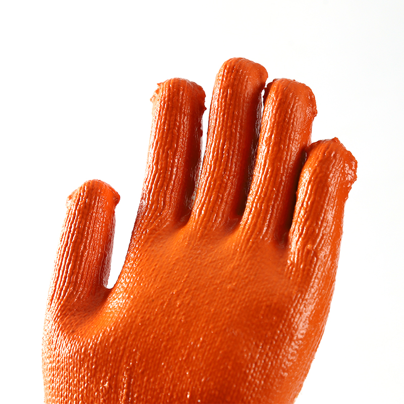 White cotton with orange latex smooth coating gloves